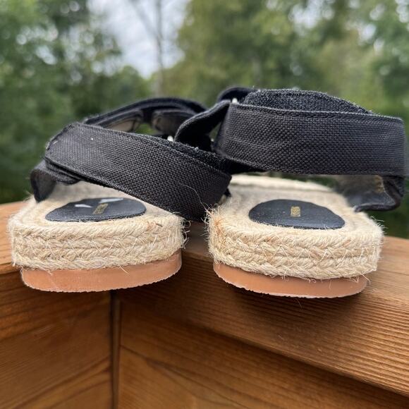 NWOB Pretty Little Thing size 8 Black Canvas Strappy Sandals Espadrille Sole - Picture 4 of 11
